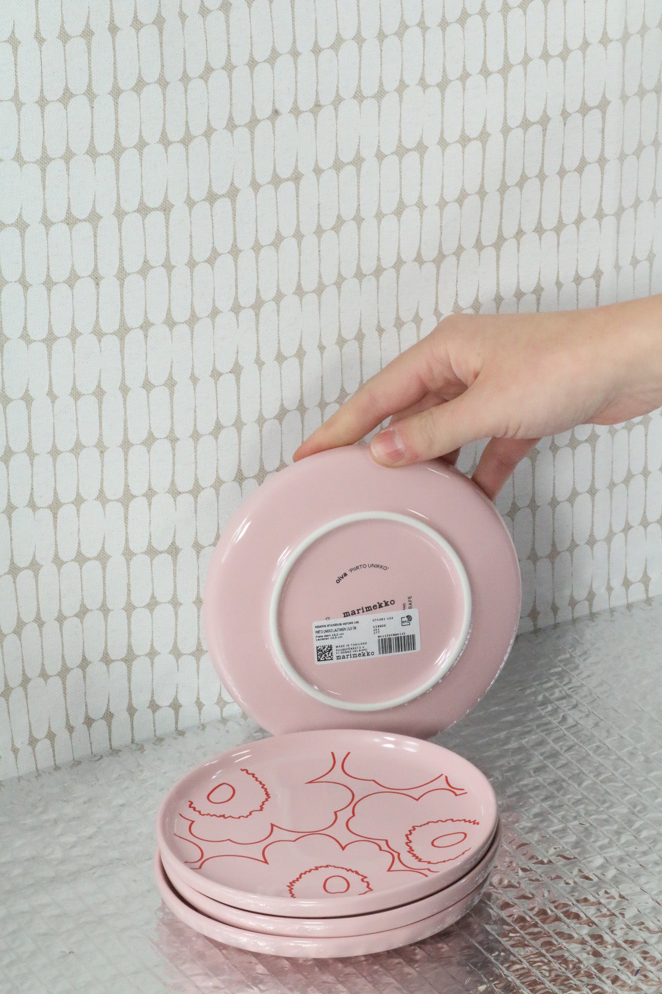 Růžový dezertní talíř Marimekko Unikko